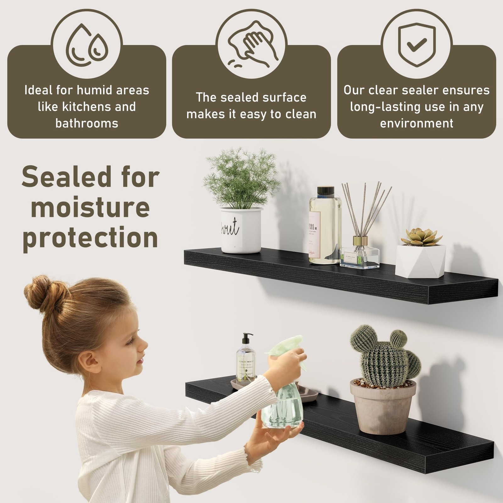 Fun Memories Black Floating Shelves Wall Shelf 48 Inch, 9.3 Inch Deep Floating