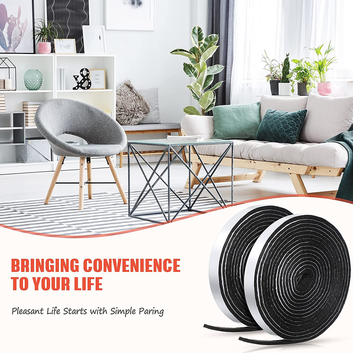 4 Rolls 120 Inch Felt Strip with Adhesive Backing Felt Tapes Furniture Strip Rol