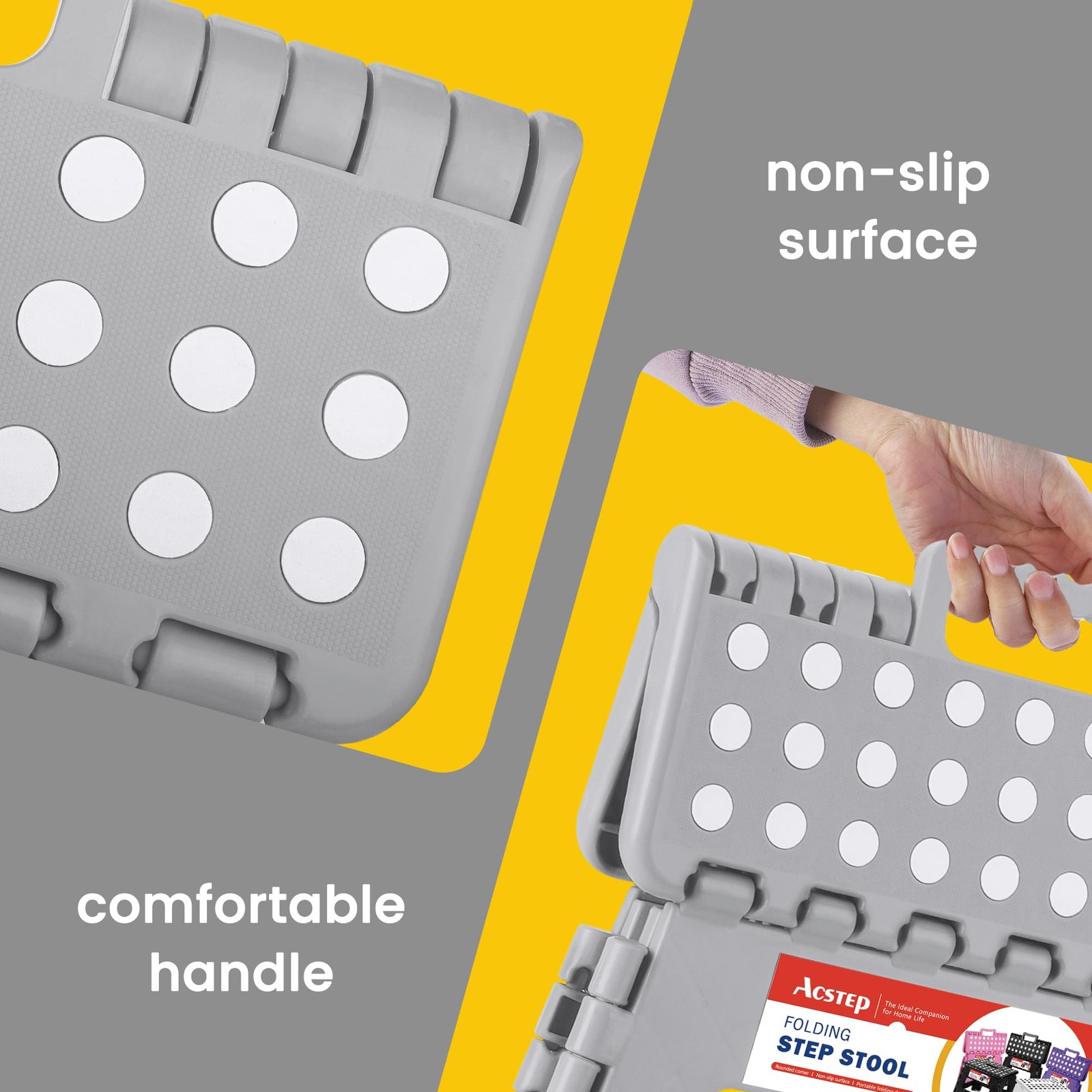 ACSTEP Folding Step Stool 11” Foldable 11 Inch( Pack of 1), Gray