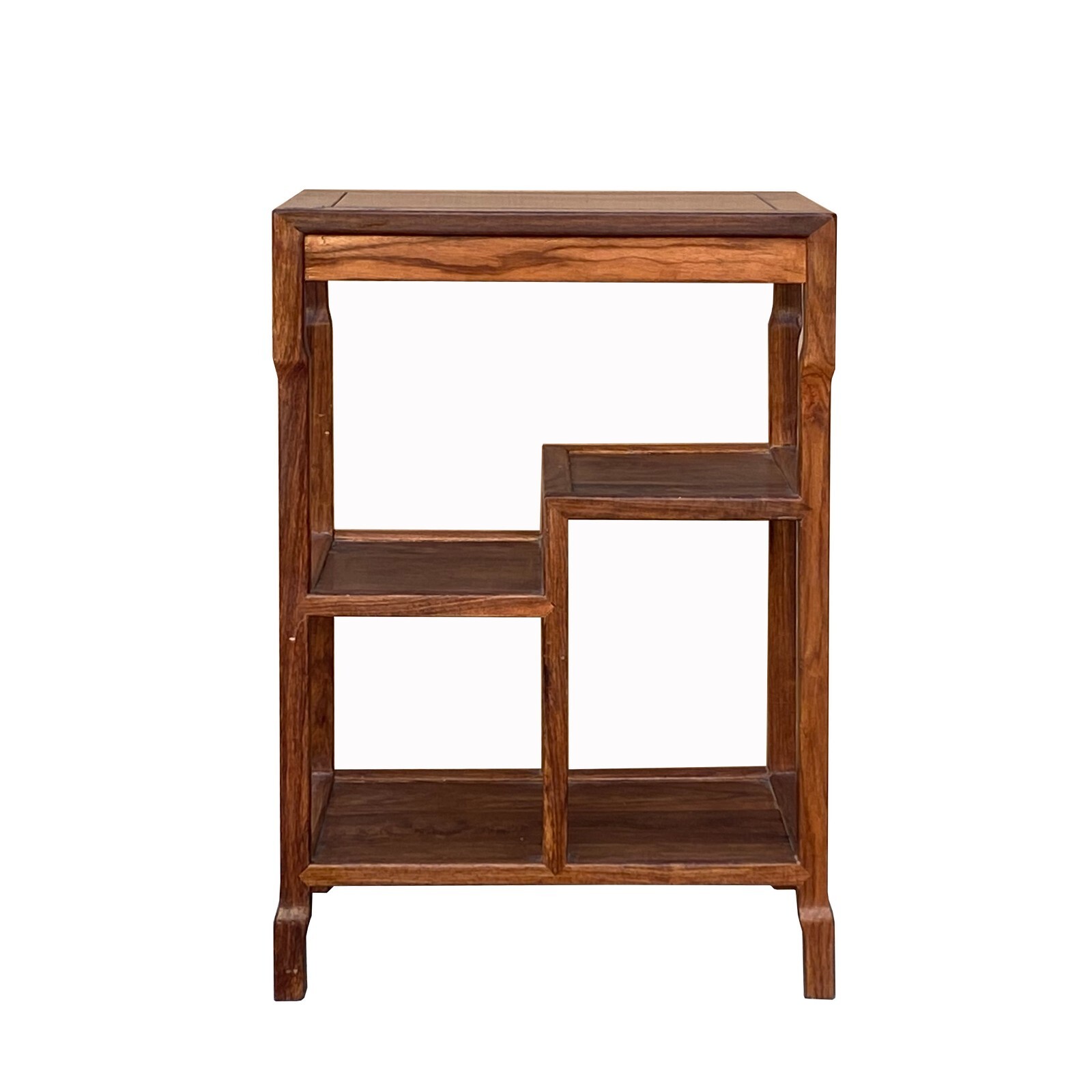 Chinese Huali Light Brown Rectangular Curio Display Stand Side Table cs7580