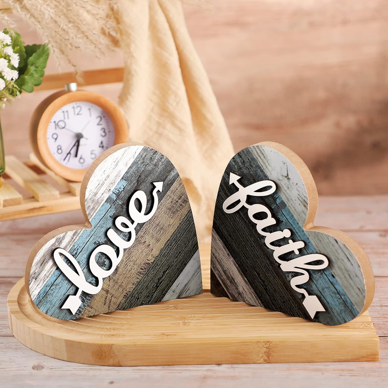 Jetec 2 Pcs Rustic Table Decorations for Living Room Home Farmhouse Table Center