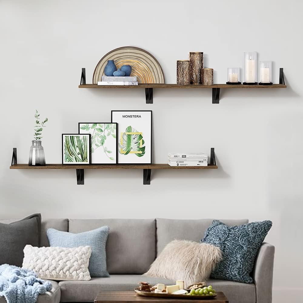Rustic Floating Shelves Wall Mounted Set of 3, 17 17 Inches, Brown