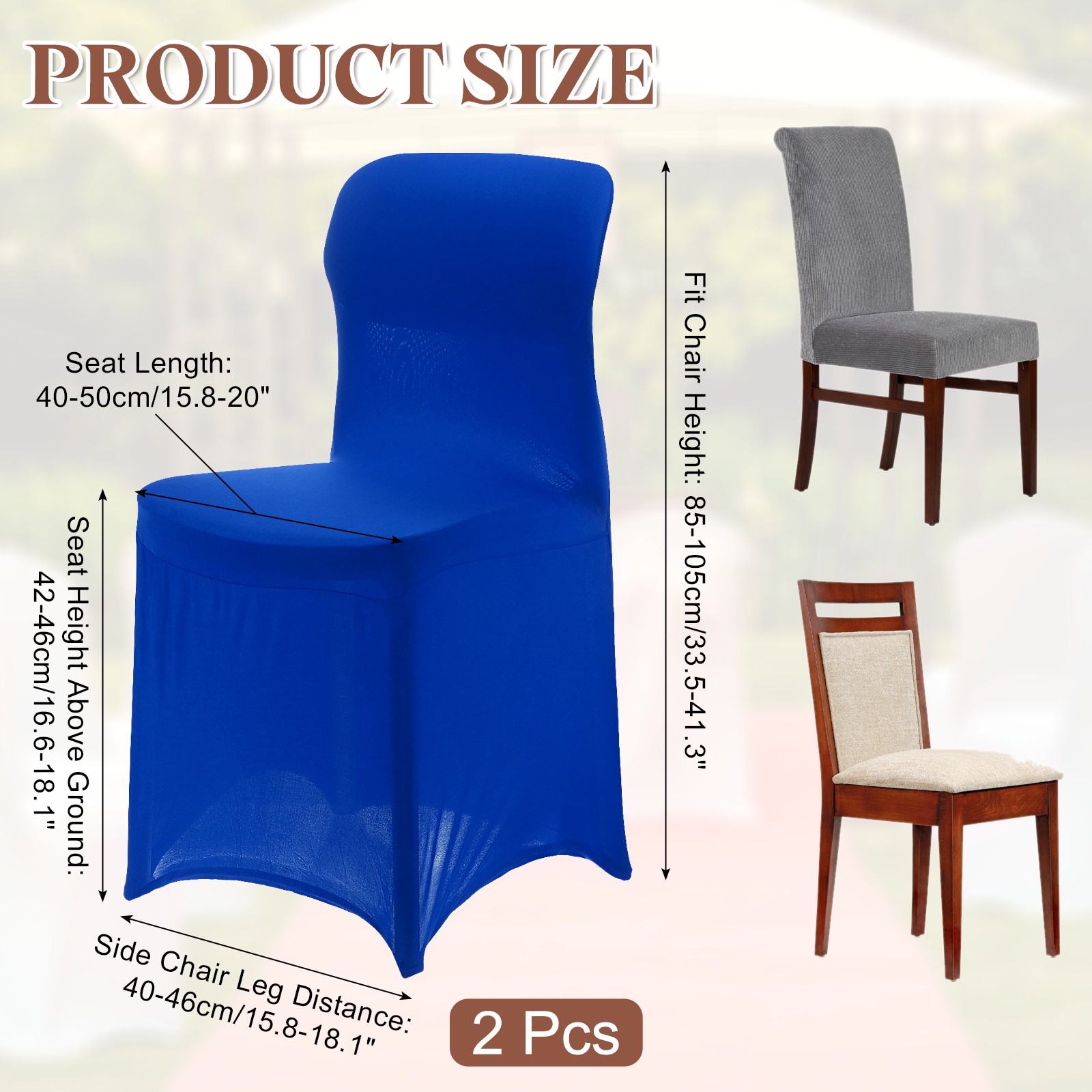 2Pcs Polyester Spandex Chair Cover 85-105cm Banquet Chair Slipcovers, Dark Blue