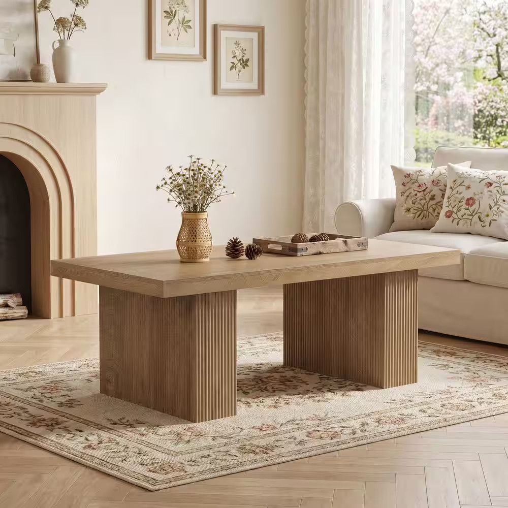 Allan 47.24 In. W X 23.62 In. D Brown Rectangle MDF Coffee Table with Thick Base