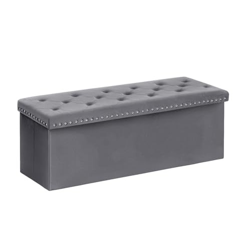 Storage Ottoman Bench, Folding Tufted Ottomans with 43.3×15.7×15.7 inches Grey