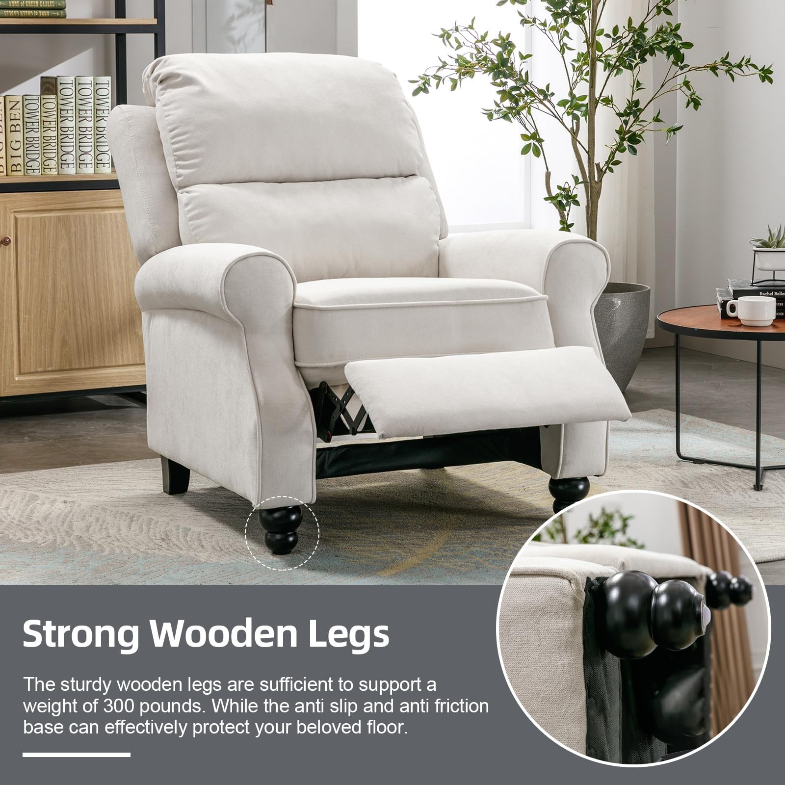EBELLO Pushback Recliner Chair, Single Sofa Chair w/ Padded Seat Solid Wood Legs