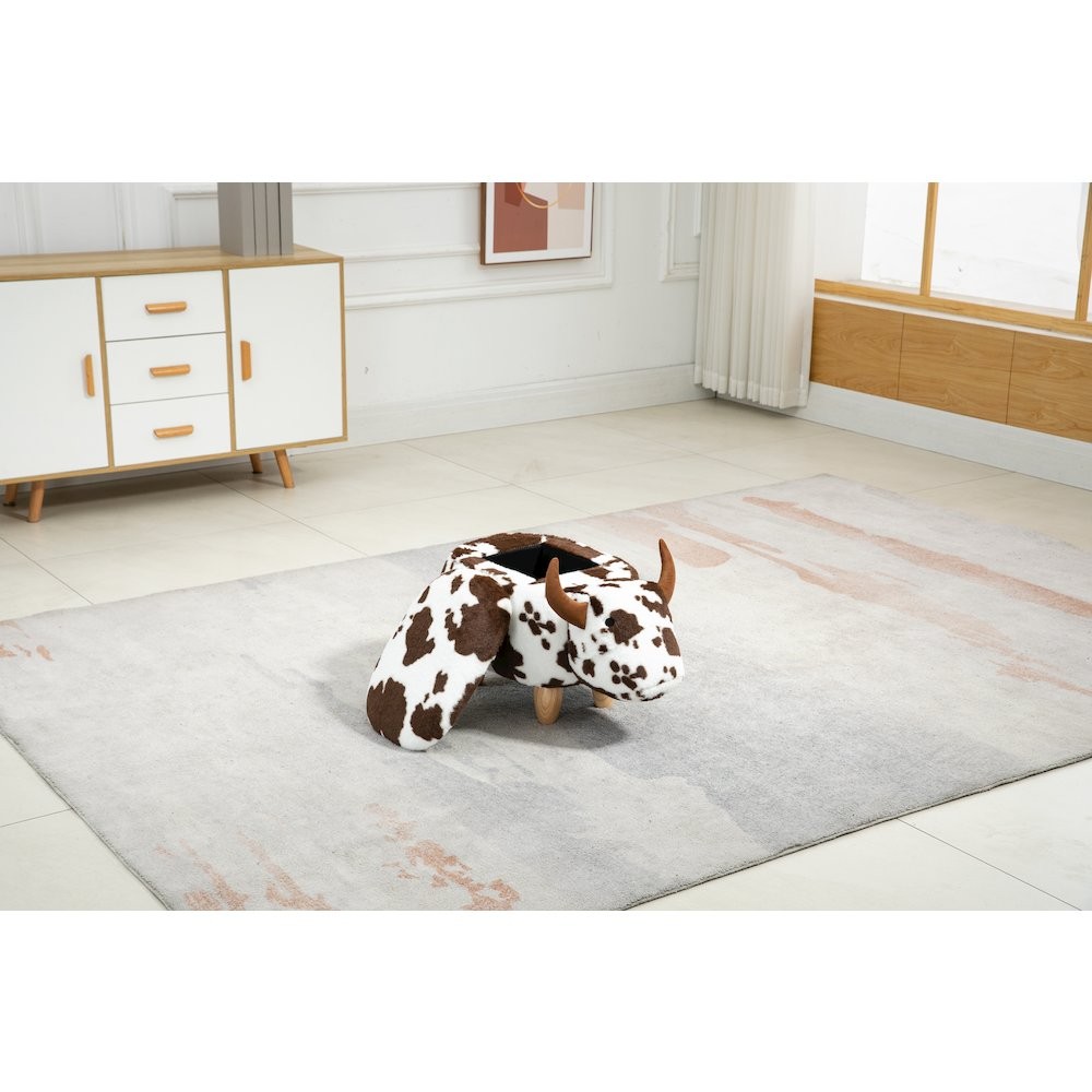 Home 2 Office Kids Spotted Brown Cow Animal Storage Ottoman Stool with Wood Leg