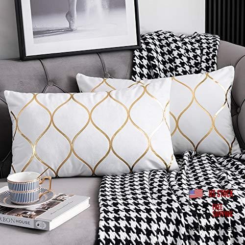 Off White Gold Velvet Throw Pillow Covers – 12×20 – 2 Pack