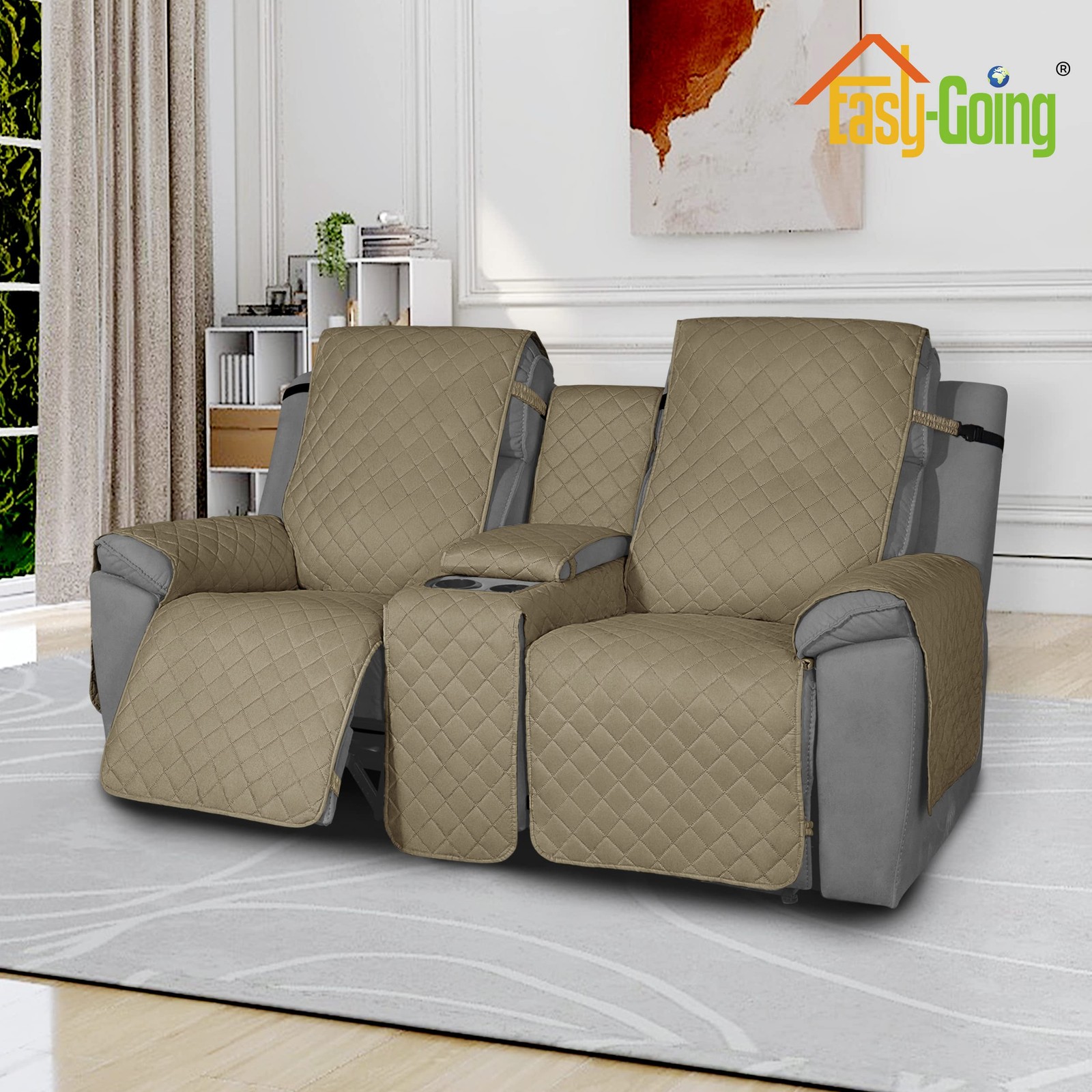 Easy-Going Non-Slip Loveseat Recliner Sofa Cover Console Water Resistant Double