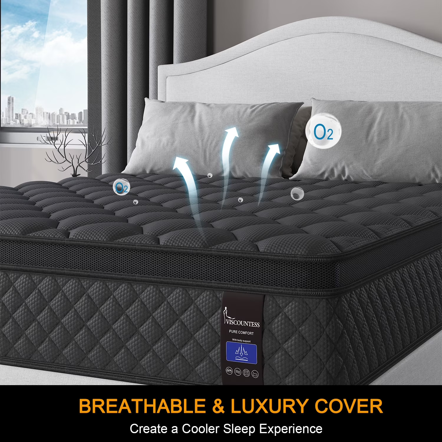 14″ Colchones Queen Size De Espuma 14 Pulgadas Gel Memory Foam Hybrid Mattress