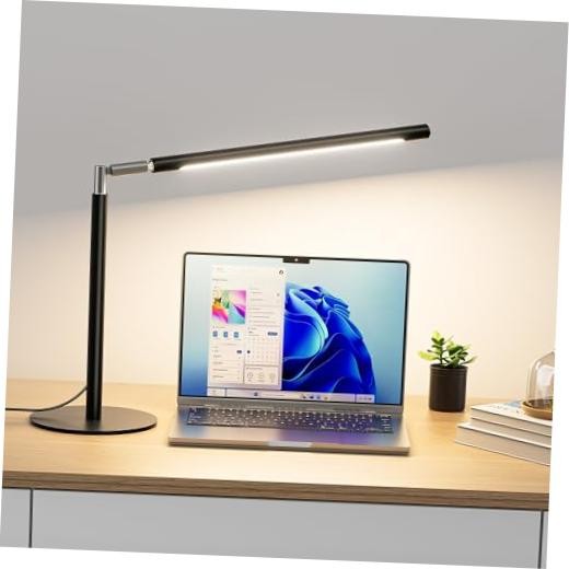 Metal LED Desk Lamp, 16″ Dimmable Desk Light with Base, 15W 1200LM, Black