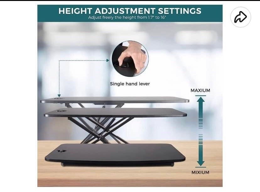 Smug 36” Converter Sit Riser Adjustable Computer Desk(Blk)