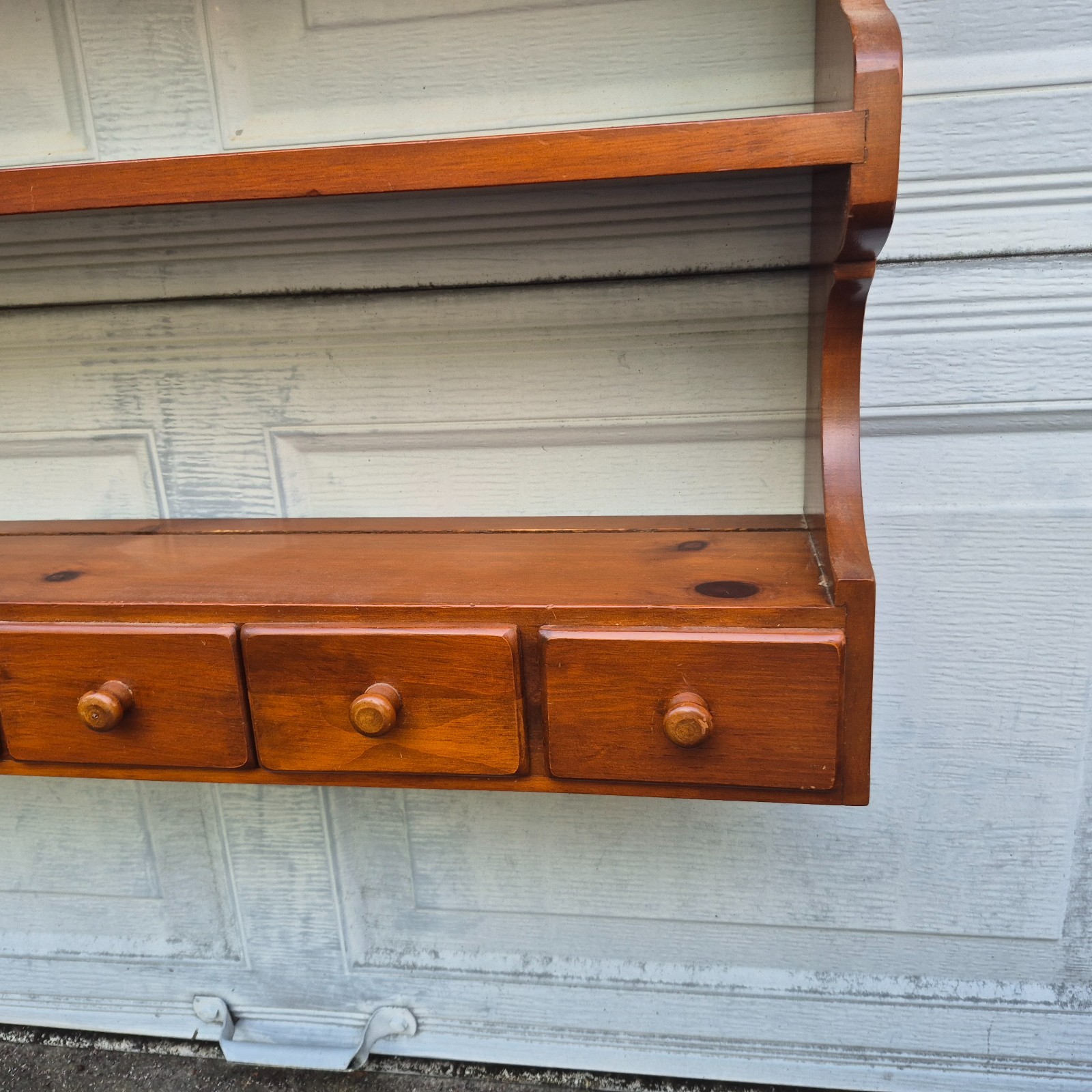VTG Solid Pine Wall Rack w Plate Groove Display Cup Saucer Curio Shelf 5 Drawers