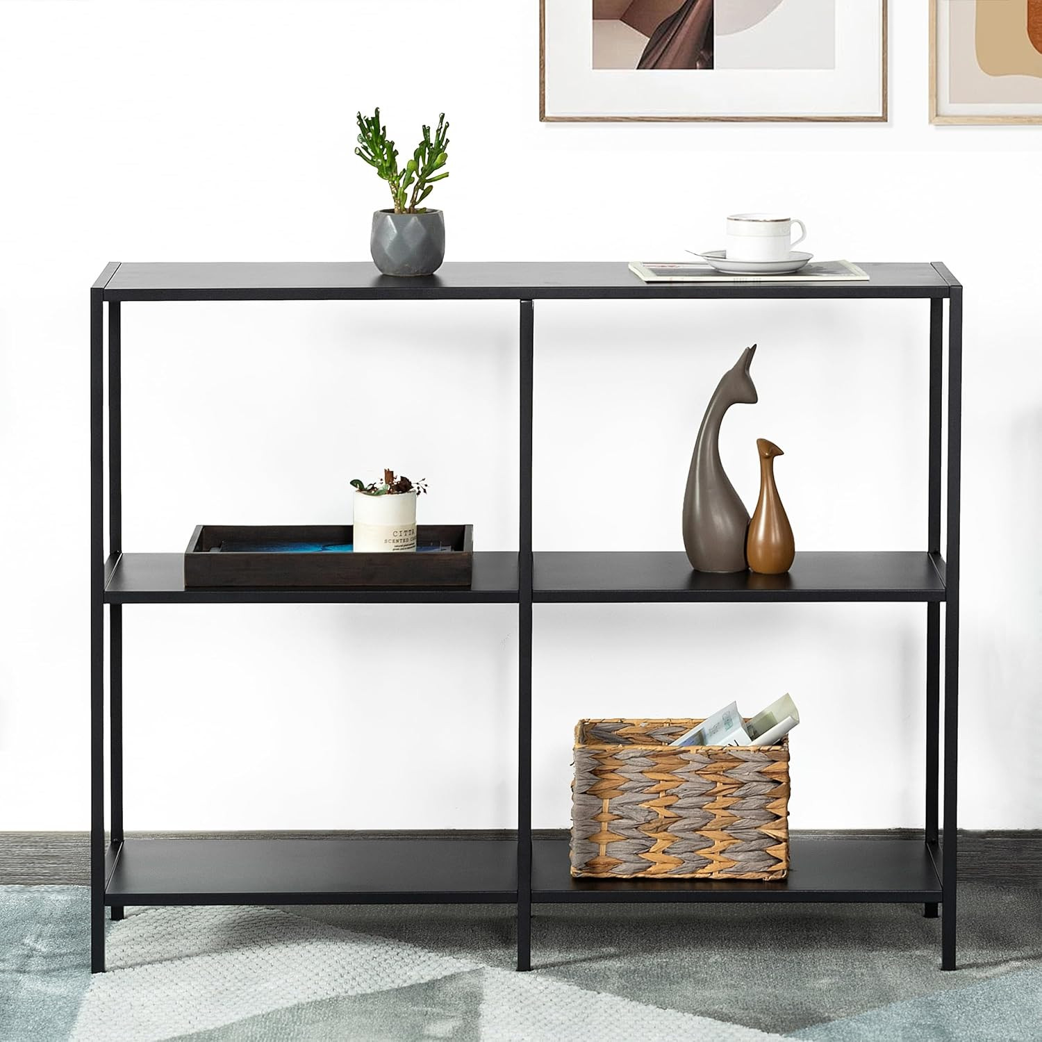 Modern 39.4″ Metal Console Table with 3-Tier Storage for Entryway & Living Room