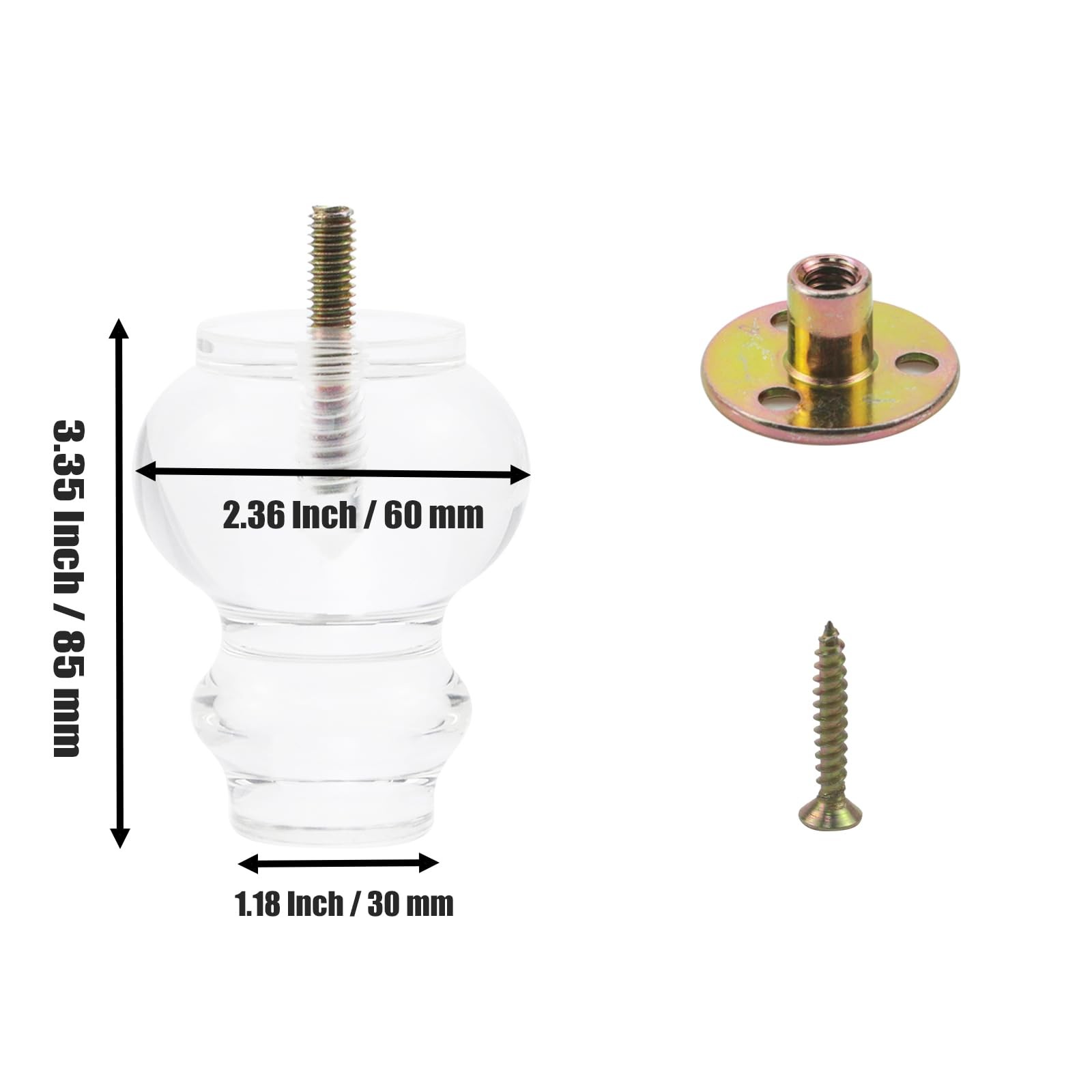 4 PCS 3.35 Inch 85mm Clear Acrylic Furniture Legs Transparent Couch Type1
