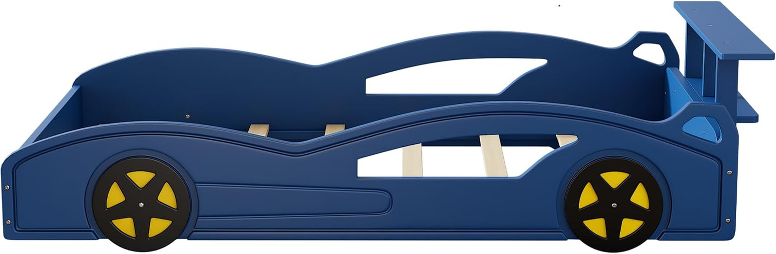 Twin Size Bed Frames for Kids, Race Car-Shaped Platform Bed Frame with Wheels &