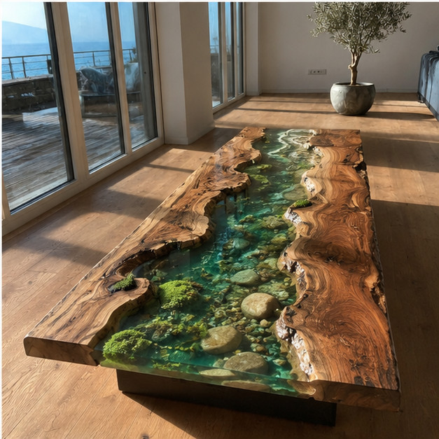 Live Edge Olive Wood Epoxy River Coffee Table Pebble Resin Handmade 12X24