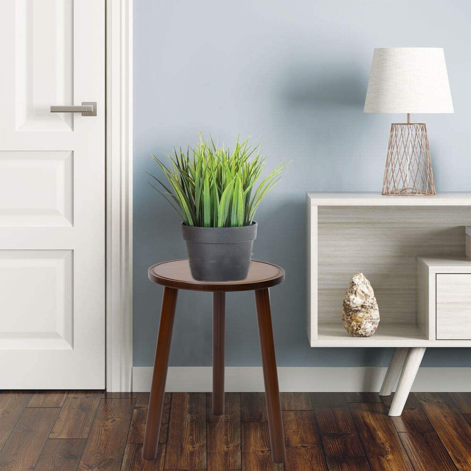 2x Rustic Side Table Round Wood Plant Stand 42cm Tall 3-Leg Stool Furniture Home