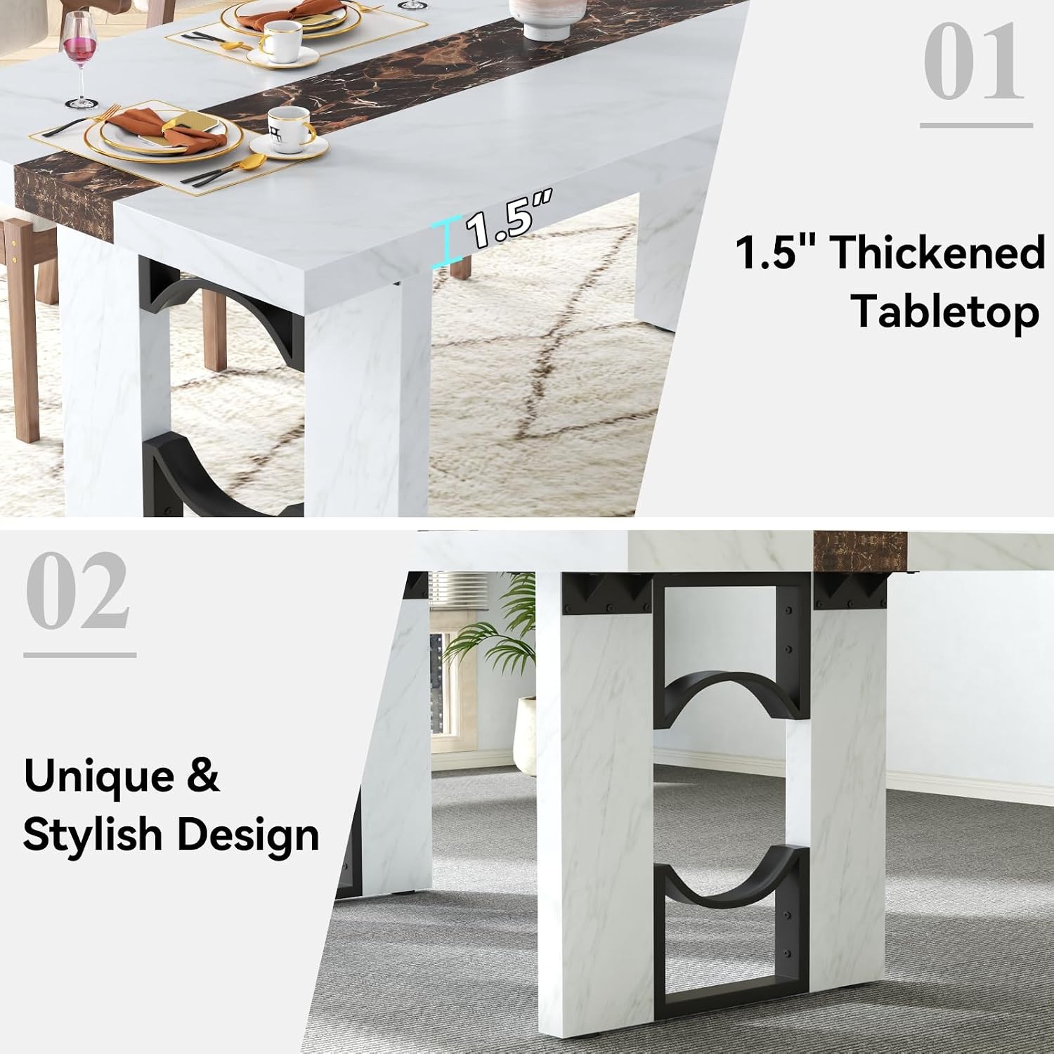 71 Inch Dining Table for 6-8 People, Large Rectangular Kitchen Table with