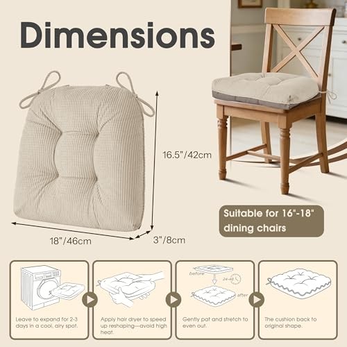 Chair Cushions for Dining Chairs Set of 18″X16.5″X3″ | Anti-Slip, with 2 Cream