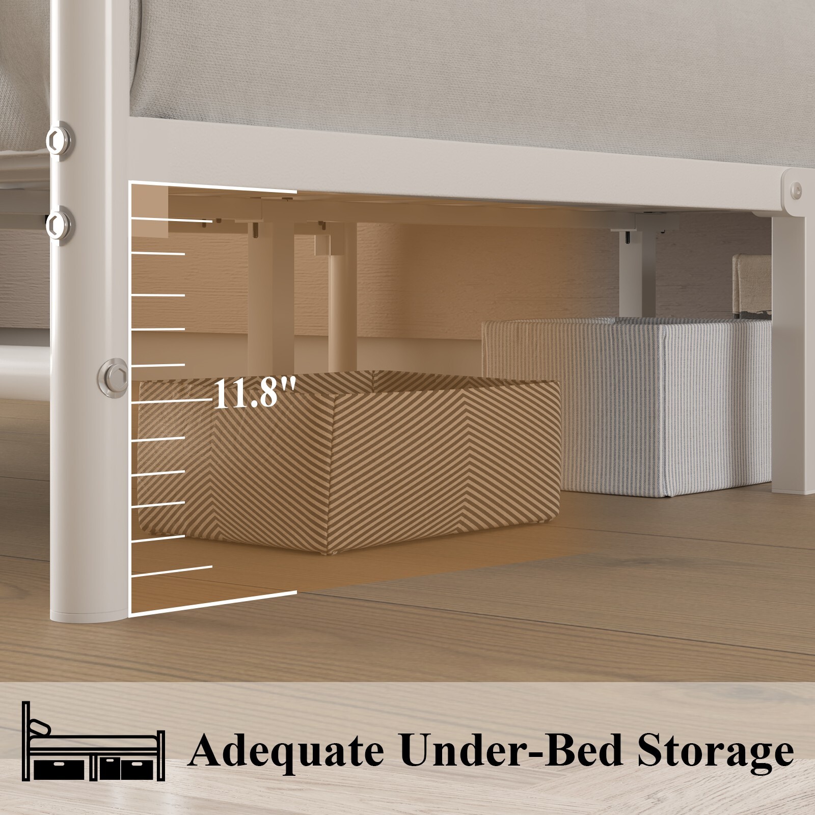Queen/Twin/Full Metal Platform Bed Frame with White Headboard & Footboard
