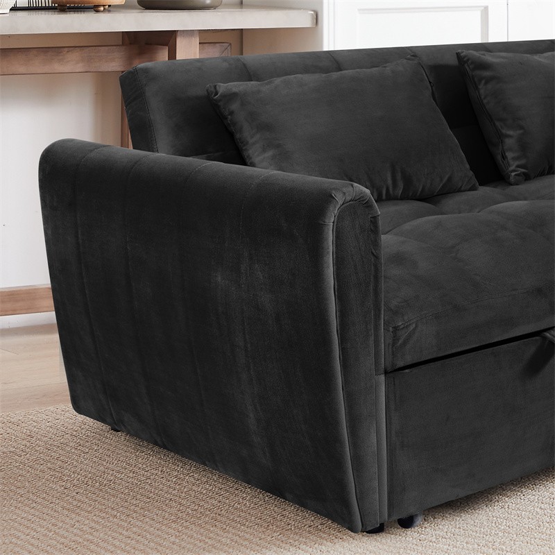 65″ 3-in-1 Foldable Large-Size Sofa Bed Modern Velvet Double Sofa Adjust Back