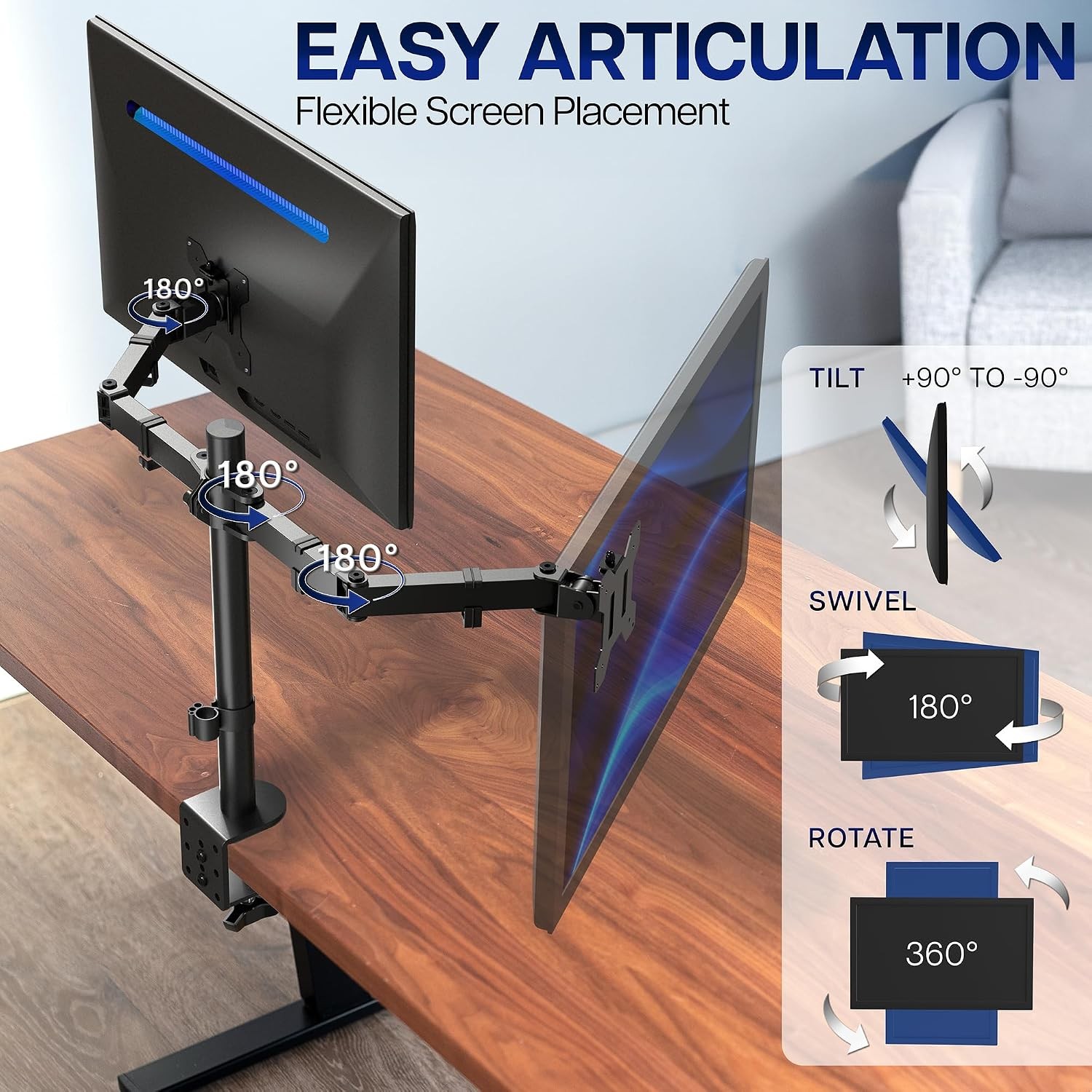Desk Mount, Holds 2 Computer Screens up to 30 inches and 22lbs Each, Heavy