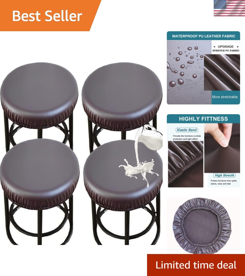 Stool Covers Round, Stretch Waterproof PU Round Bar Stool Covers Bar Stool Se…