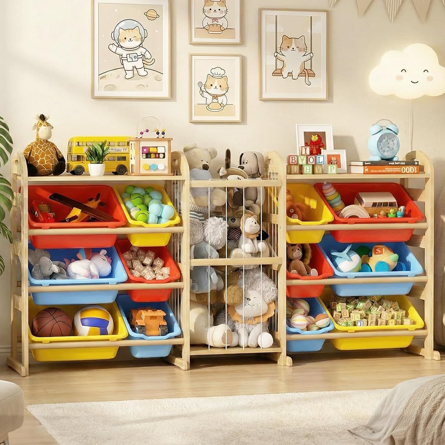 Toy Storage Organizer W/ Stuffed Animal Storage 66.1″W Multi Color 2-Shelf