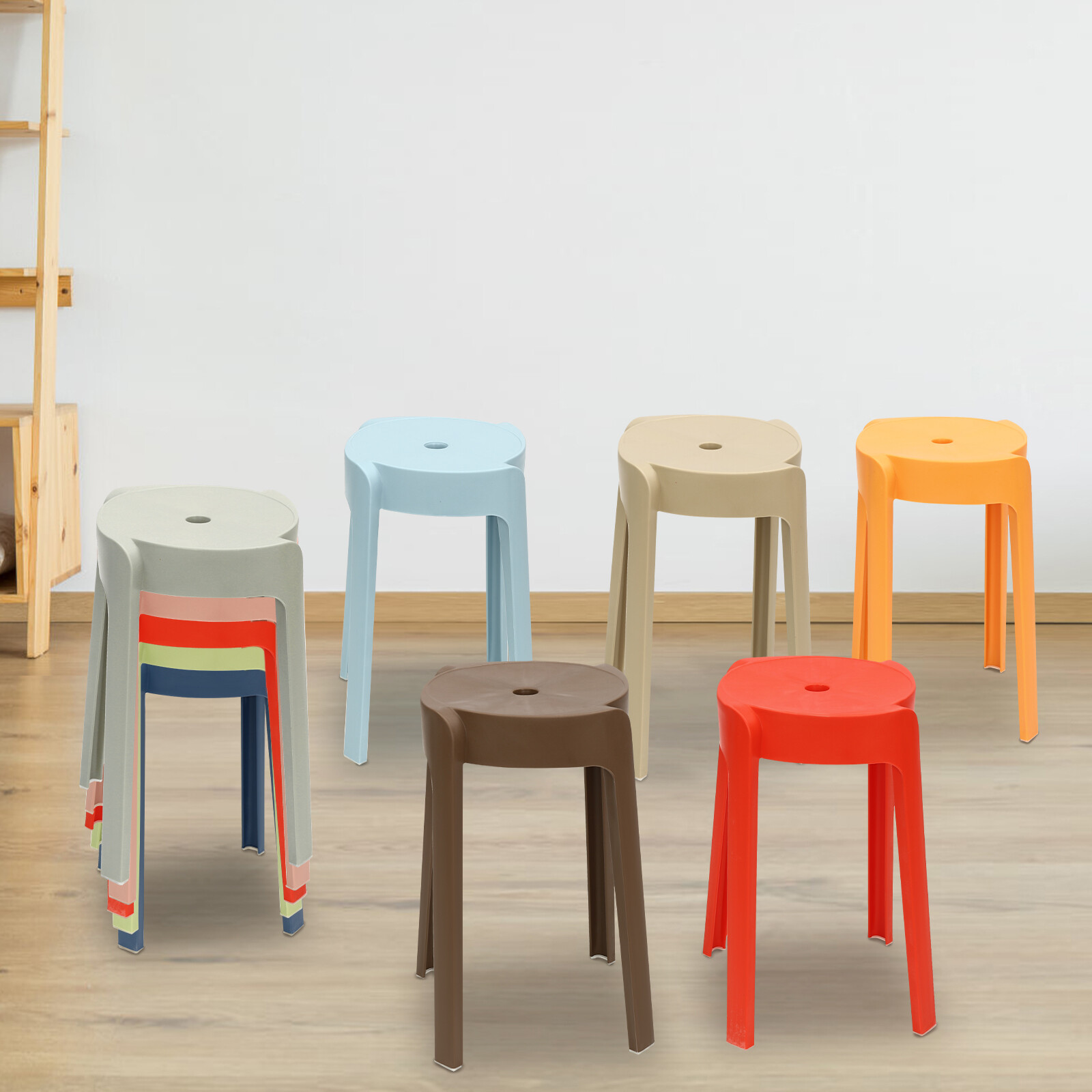 18-Inch Stackable Plastic Stools – 10 Pack Lightweight & Portable
