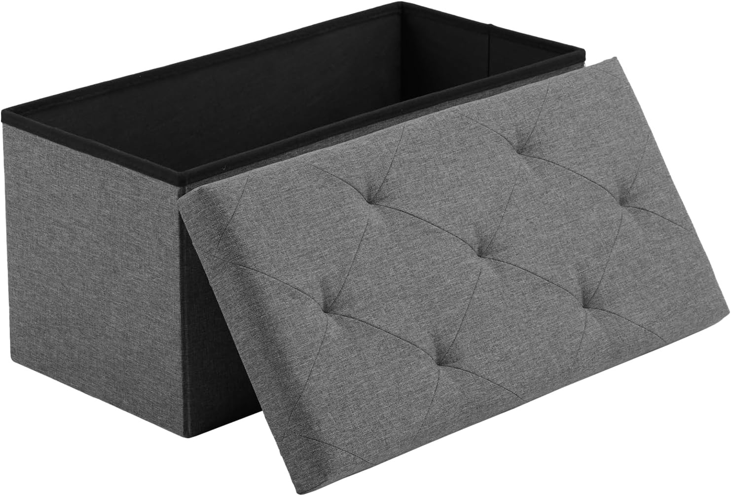 30In Folding Storage Ottoman Bench, Footrest Chest Seat 660Lbs, Deep Grey