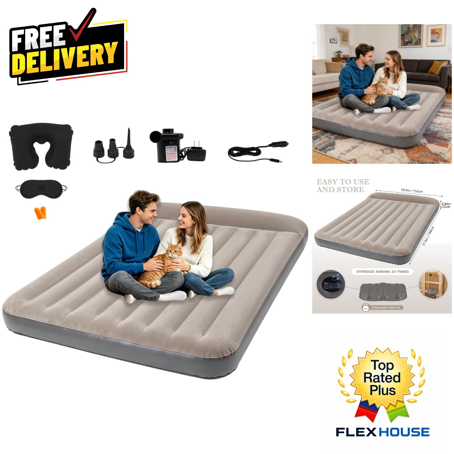 Portable Queen Camping Air Mattress with Quick Inflate Pump – Waterproof Design