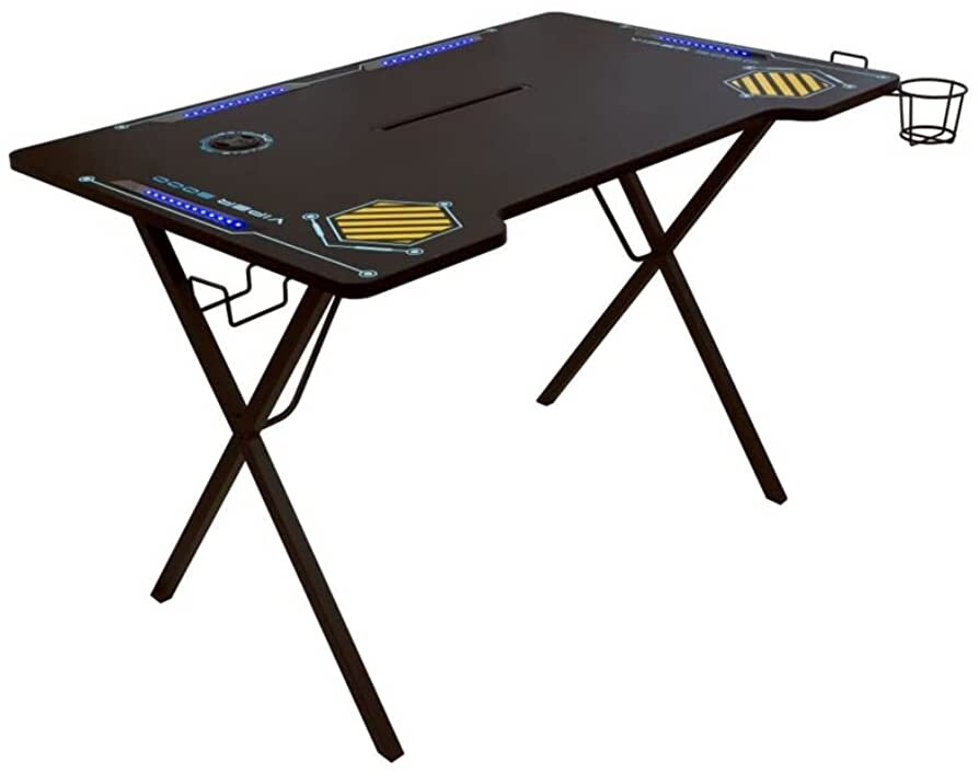 Viper 3000 Gaming Desk – Single Laminated Surface, Heavy-Duty Steel X-Legs, Inte