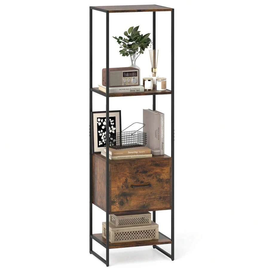 Lifezeal 5-Tier Bookshelf With 4 Open Shelves Storage Drawer Modern Book Storage