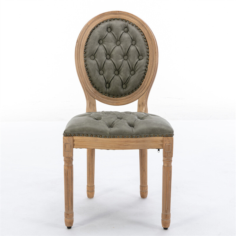 2pcs French Style Solid Wood PU Leather Upholstered Dining Chair OLIVE GREEN
