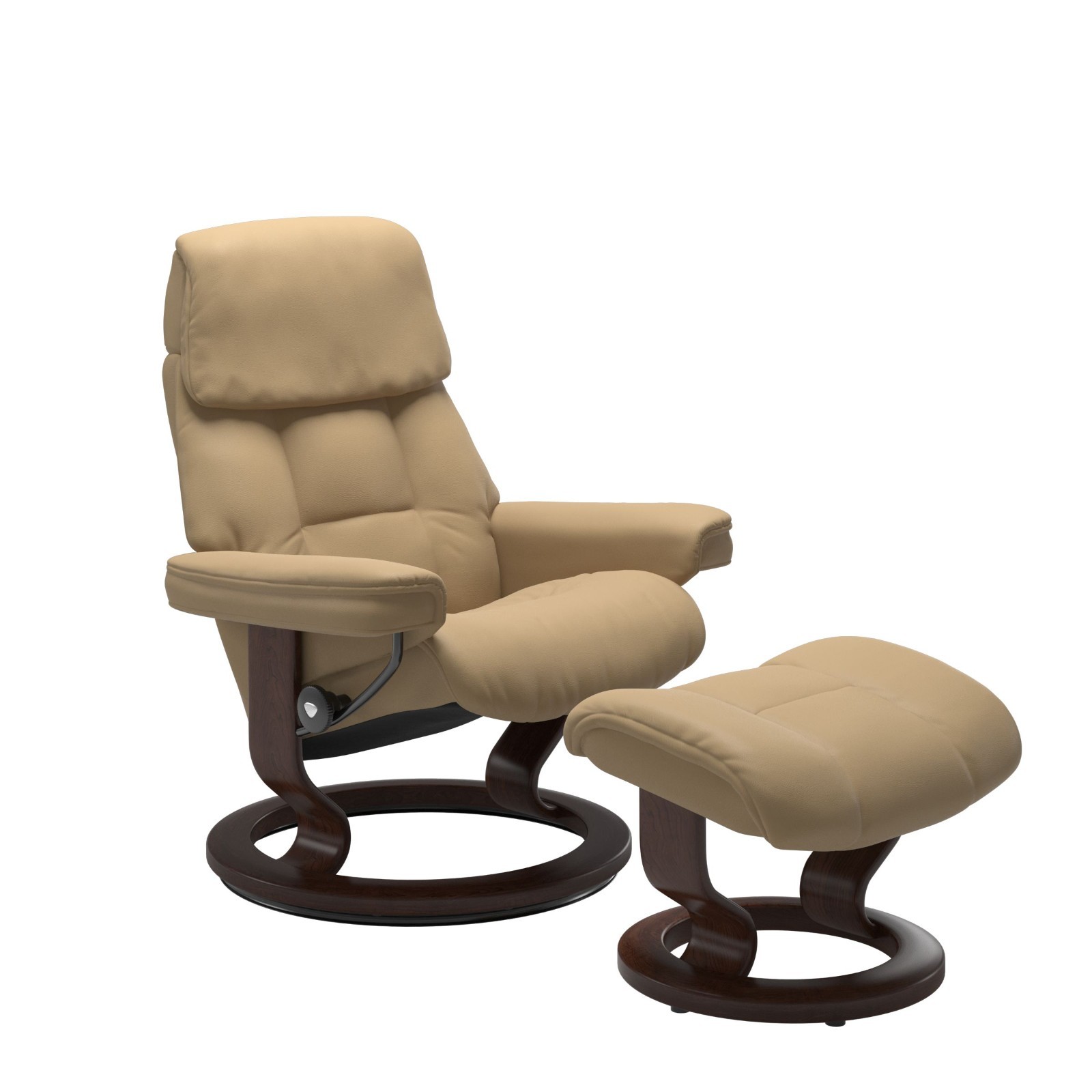 Stressless Ruby Medium Recliner & Ottoman Paloma Sand / Brown Stain *Brand New*