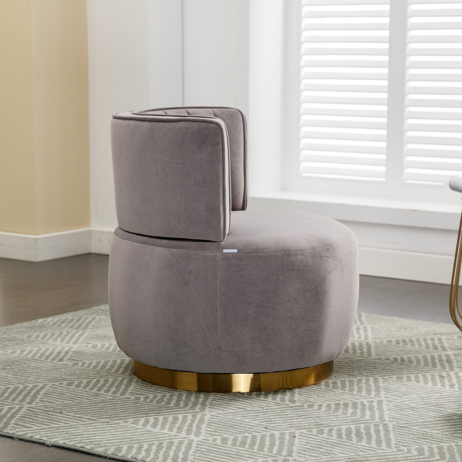 Swivel Barrel Accent Chair, Gray Velvet, 360 Degree Rotation
