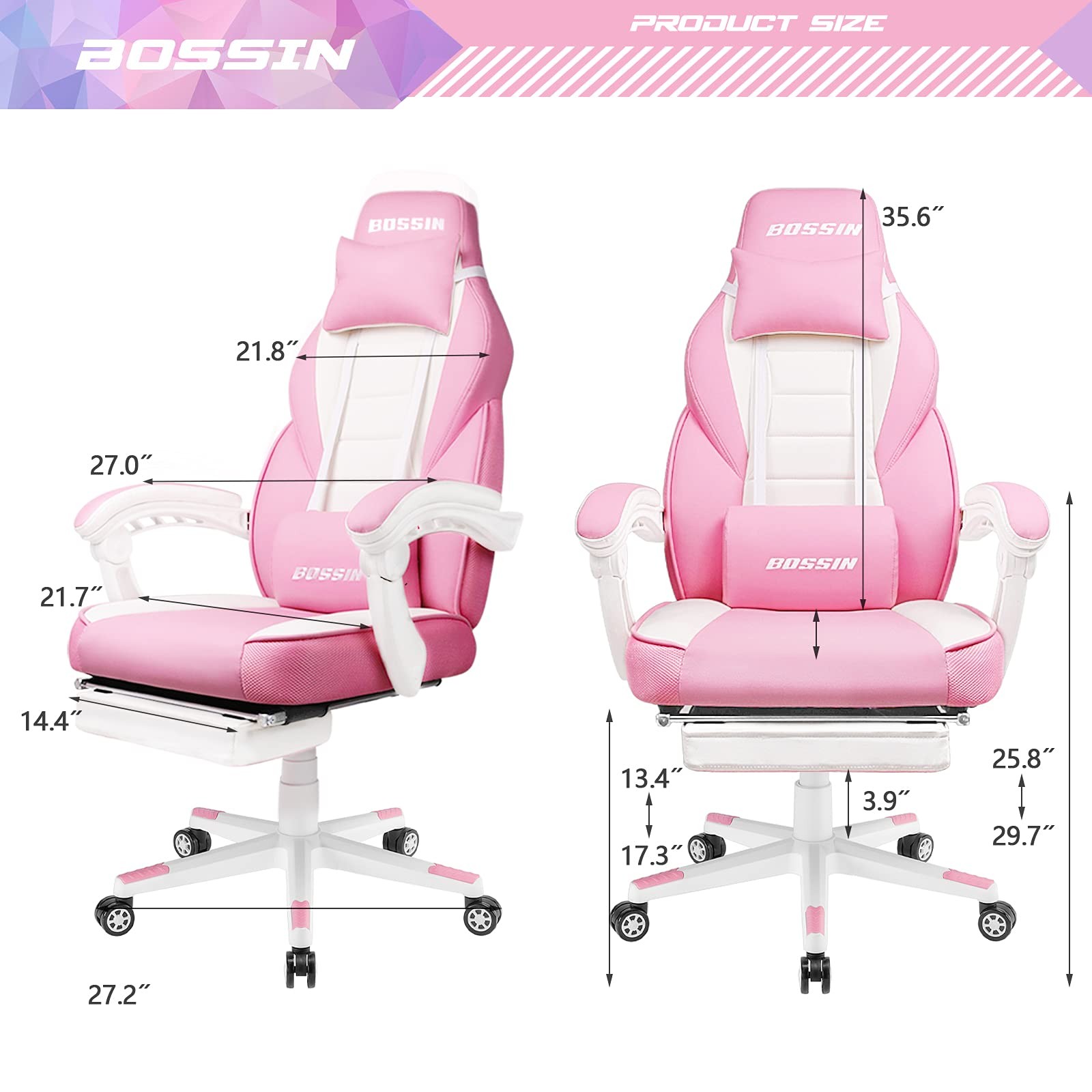 Big & Tall Gaming Chair Footrest Massage 400lb HD Ergonomic Large High Back