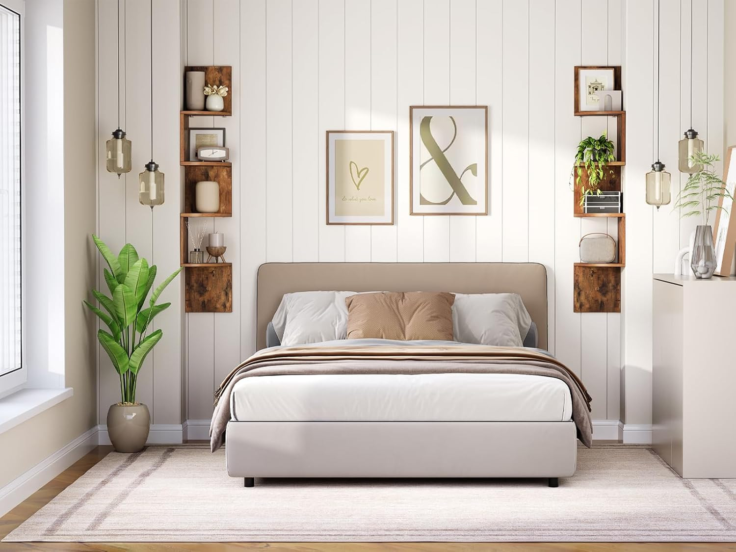 Corner Wall Shelves, Set of 2 Floating 4‑Tier Shelves for Living Room & Bedroom