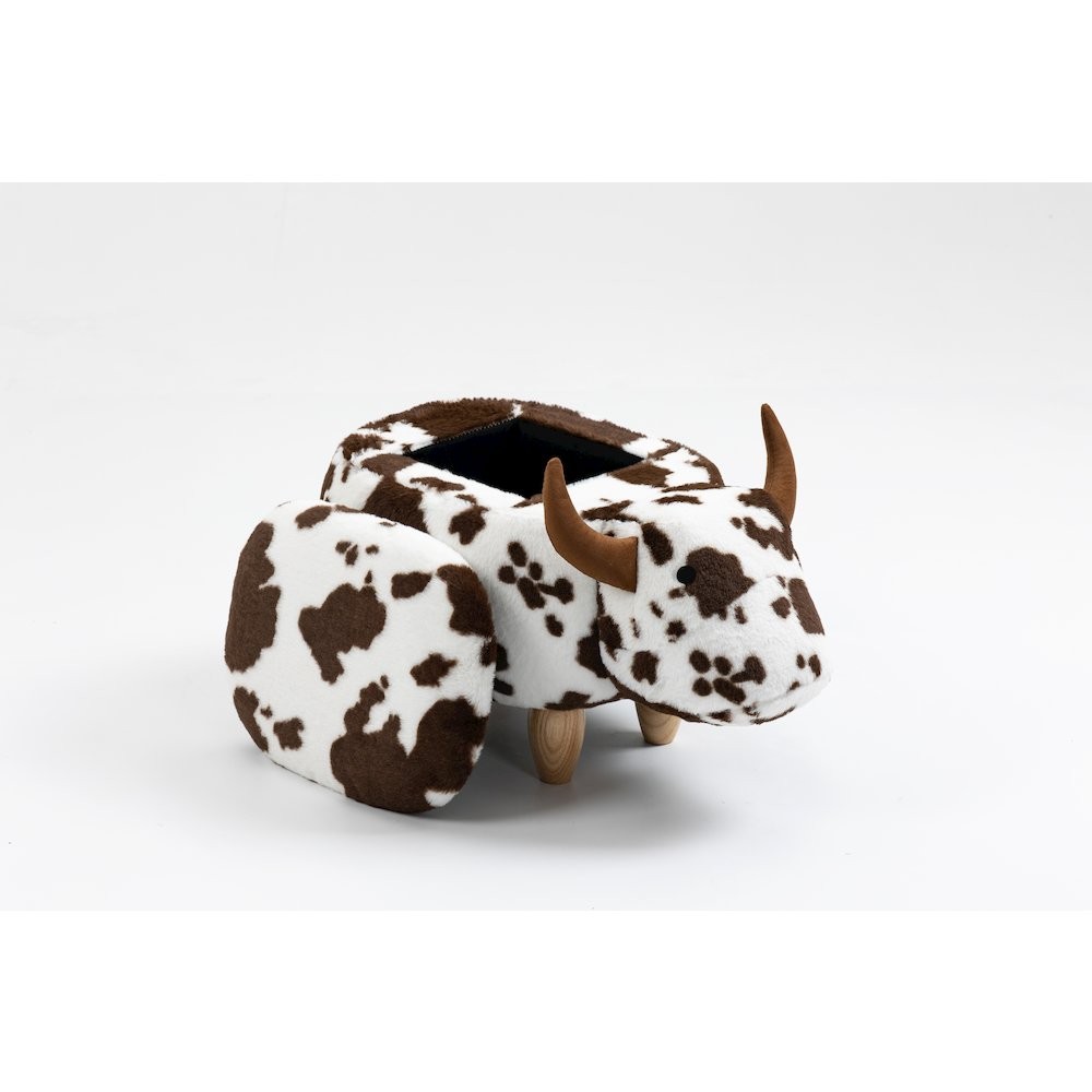 Home 2 Office Kids Spotted Brown Cow Animal Storage Ottoman Stool with Wood Leg