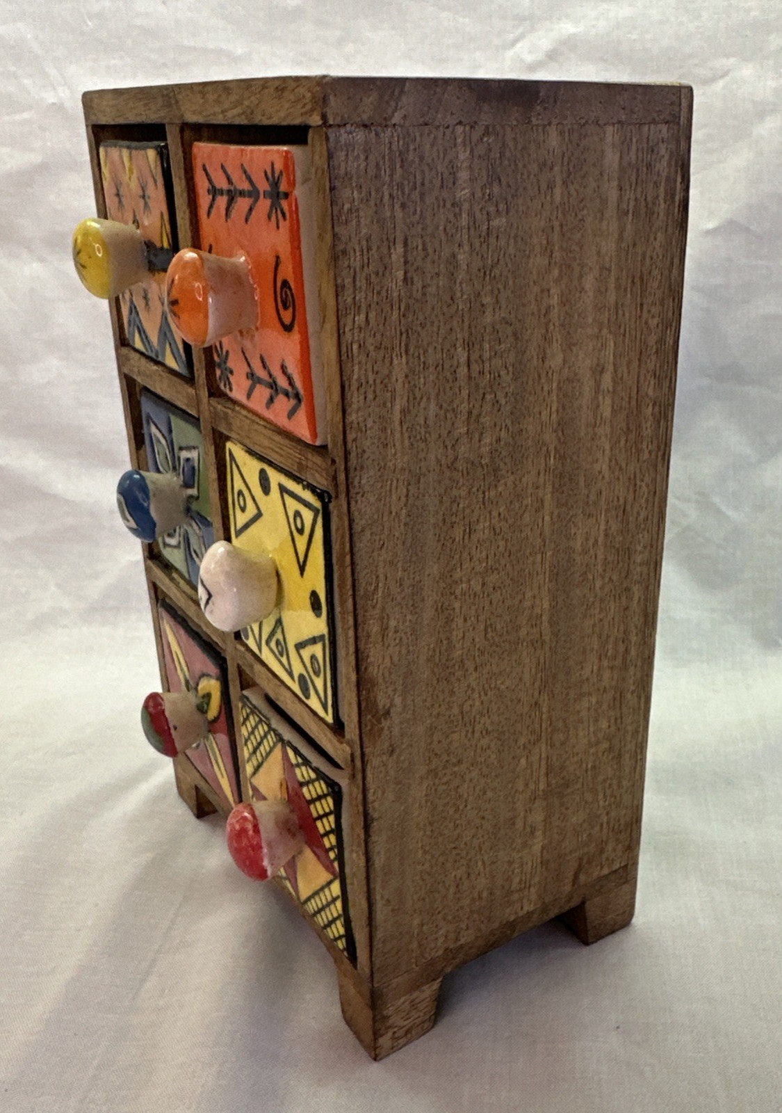 Pier 1 Imports Wood Apothecary Spice Cabinet 6 Hand Painted Ceramic Drawers Tea