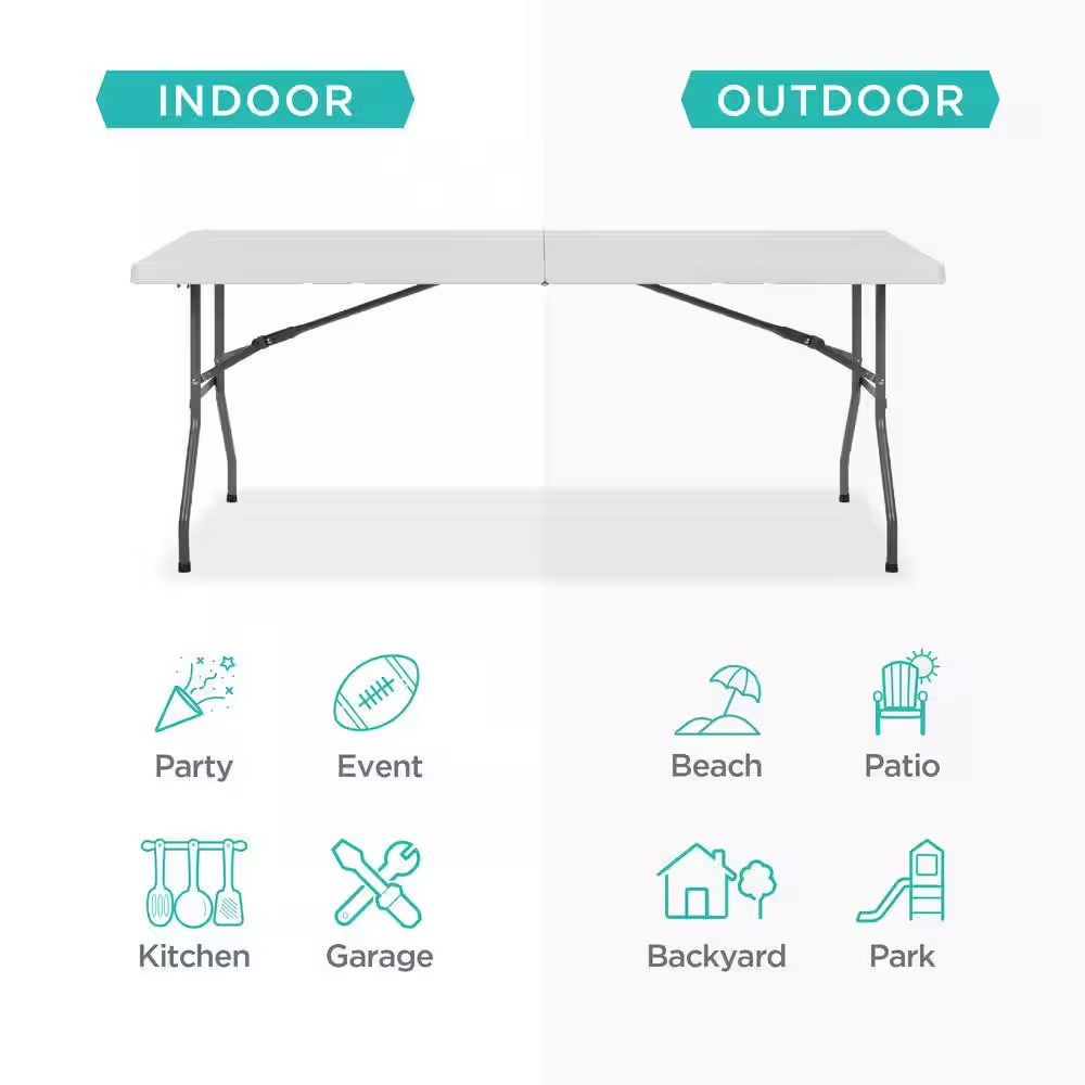72 In. L Rectangular White Plastic Top Heavy Duty Folding Table