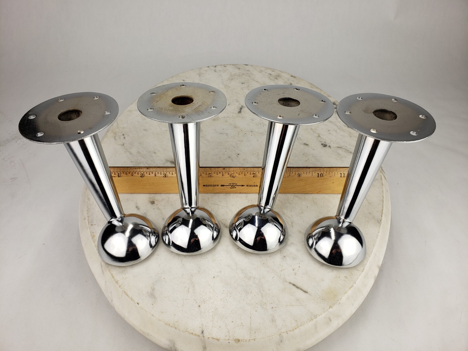 4x 4-1/2″ Tall Chrome MCM Modern Retro Contemporary Horn Furniture Leg Nickel
