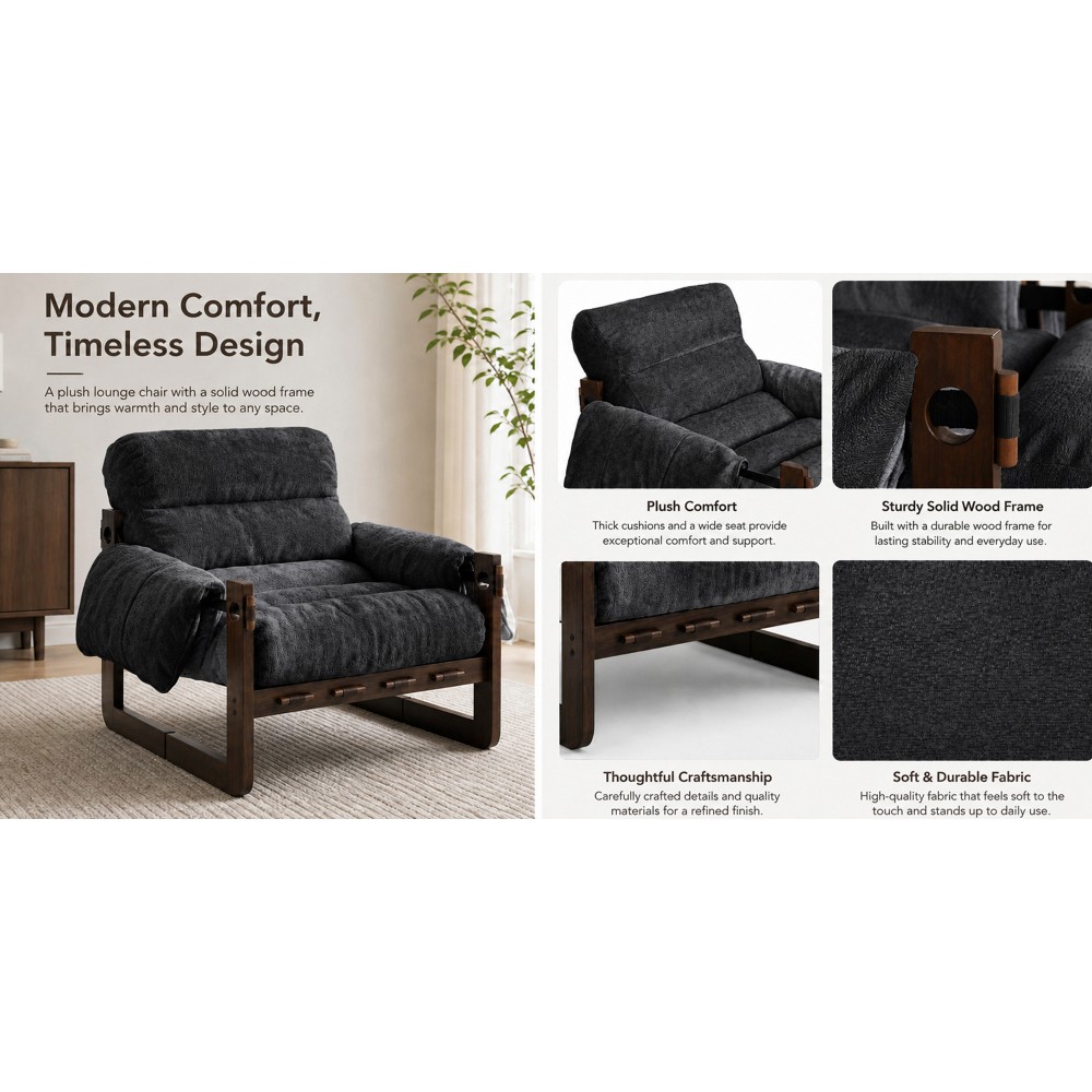 32″ Chenille Lounge Chair with Rolled Arms,Upholstered Accent Armchair,Dark Gray
