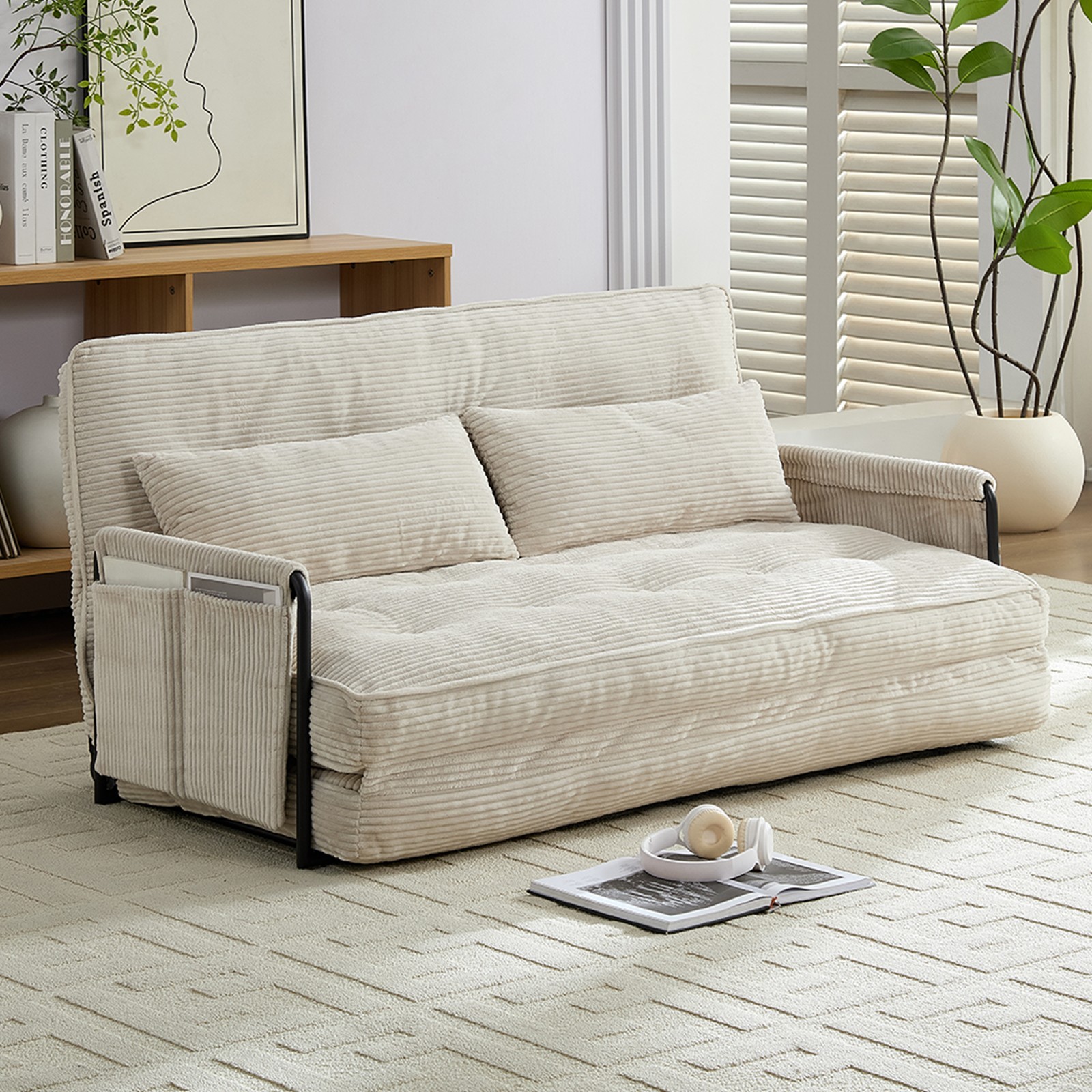 Zafly Sofa Bed Couch Sleeper Convertible Fold-Out Bed Couch With Side Pockets