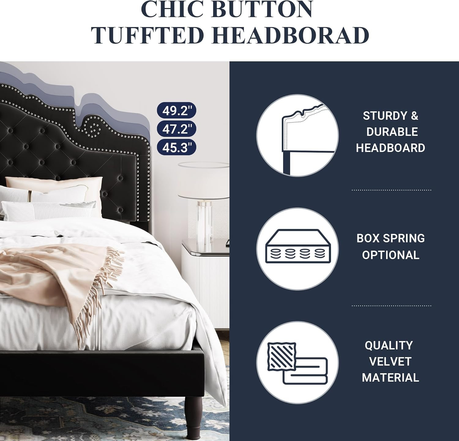 King Size Platform Bed Frame with Adjustable Velvet Tiara Headboard, Upholstered