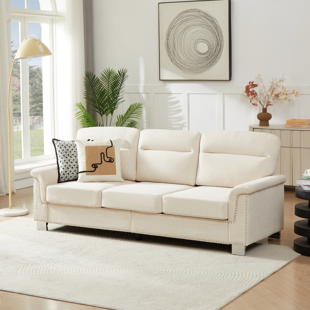 82″ Compressed Snowfleece Fabric 3-Seater Sofa for Living Room Office Beige