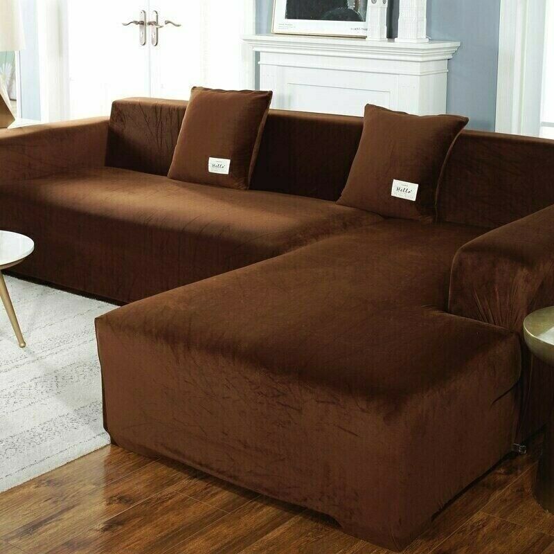 Elastic Velvet Plush Sofa Cover Corner Sectional Couch Cover L Shape 1-4 Seaters