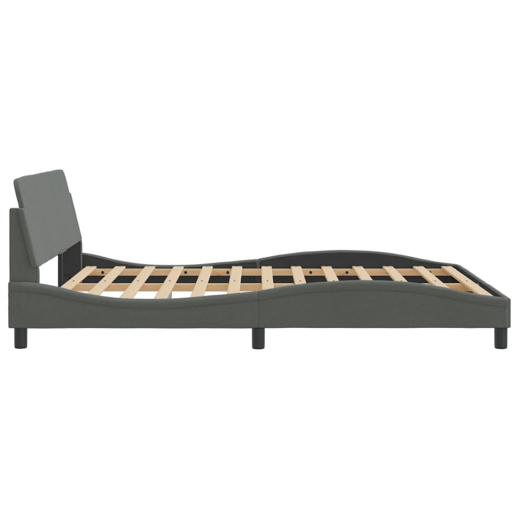Bed Frame Dark Gray Polyester Fabric, Metal, Solid Pine Wood, Plywood