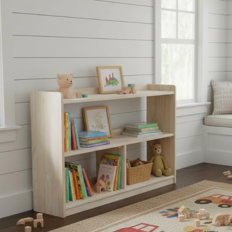 , Abby Divided Bookcase, Solid Real Wood, Sturdy Parawood, Dimensions 11″D X 48″